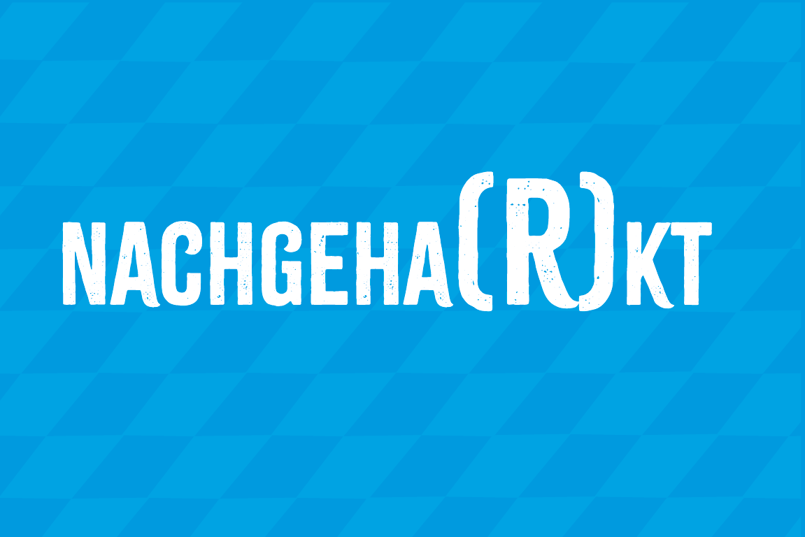 Der Schriftzug "NACHGEHA(R)KT" auf blauem Hintergrund symbolisiert die Video-Inhalte der Seite.