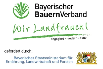 Bayerischer Bauernverband und Landfrauen-Logo mit Hinweis auf Förderung durch das Staatsministerium für Ernährung und Landwirtschaft.