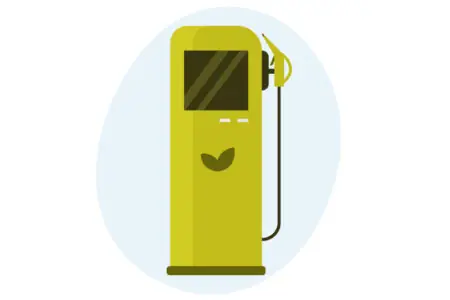 Eine moderne Biogas-Tankstelle in leuchtendem Grün, die umweltfreundliche Energiequelle symbolisiert.