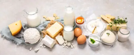 Vielfältige Milchprodukte wie Käse, Joghurt und Eier zeigen, dass Milch gesund und nahrhaft ist.